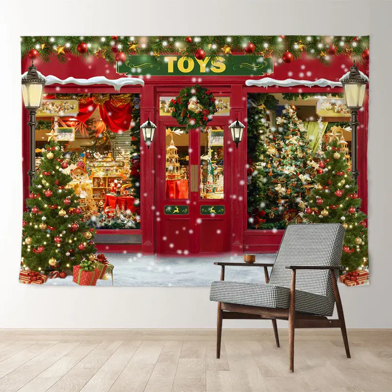 Aperturee Snowing Light Toys Store Trees Christmas Backdrop