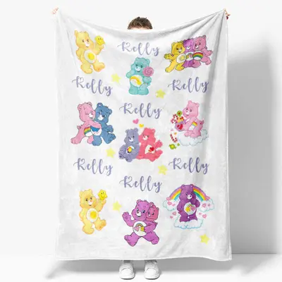 Custom Name Repeat Cute Bear Pattern White Blanket - Aperturee