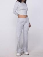 Two-piece Set Women's Solid Color Long Sleeve Coverage Crop Top & High Waist Flare Leg Pants, Casual Fashion Cozy Soft Modal ...