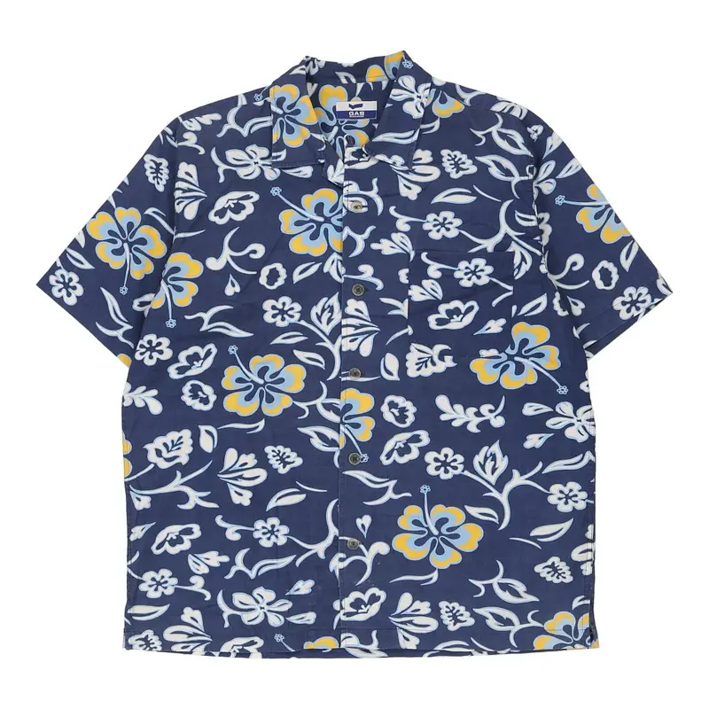 Gas Floral Hawaiian Shirt - XL Blue Cotton