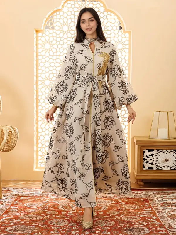 Ramadan Dubai Embroidered Sequin Long Dress for Muslim Women, Elegant Loose-Fitting Jalabaya for All Seasons, Perfect for Cas...