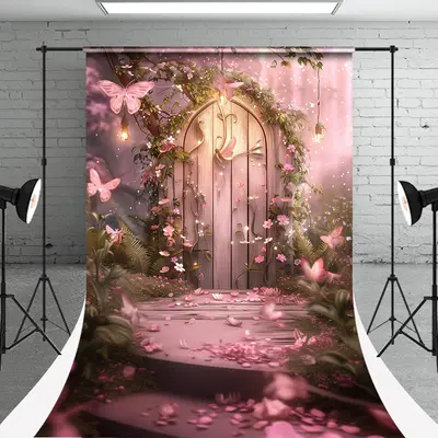 Fairy Forest Wooden Door Butterfly Sweep Backdrop - Aperturee