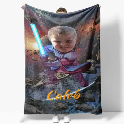 Personalized Universe Battle Star Boy Face Blanket - Lofaris