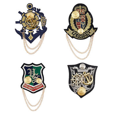 4Pcs 4 Style Anchor & Shield & Word Alloy Brooch Pins