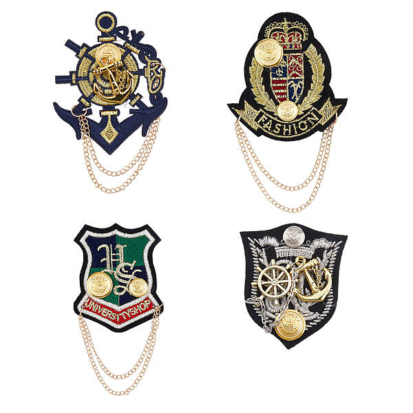 4Pcs 4 Style Anchor & Shield & Word Alloy Brooch Pins