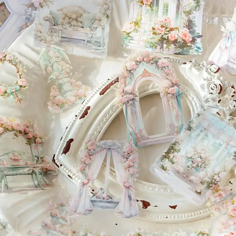 Flower Pattern Scrapbook Sticker (30pcs/pack), Transparent PET Self Adhesive DIY Decorative Stickers for Scrapbooking Envelop...