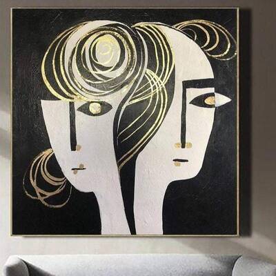 Oversize Abstract Black And White Face Paintings On Canvas Figurative Art Wall Decor Wall Art | LOVE COUPLE