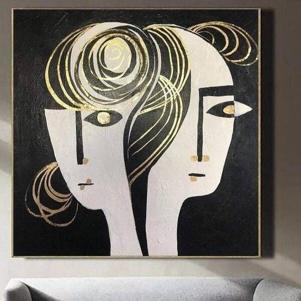 Oversize Abstract Black And White Face Paintings On Canvas Figurative Art Wall Decor Wall Art | LOVE COUPLE