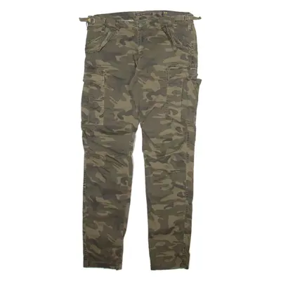 YES DESIGN Camo Cargo Mens Trousers Brown Slim Straight W34 L30