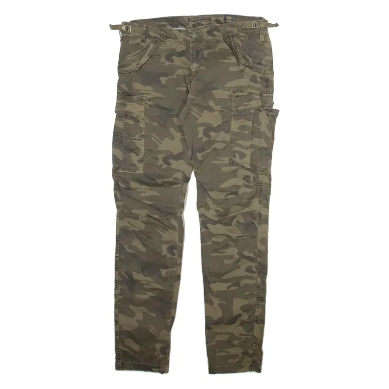 YES DESIGN Camo Cargo Mens Trousers Brown Slim Straight W34 L30