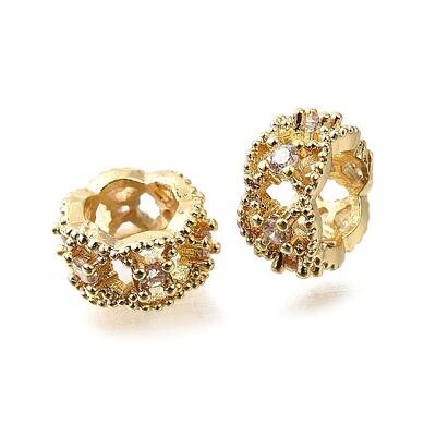 Column Brass Micro Pave Cubic Zirconia Spacer Beads