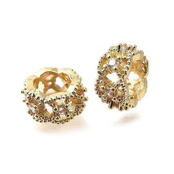 Column Brass Micro Pave Cubic Zirconia Spacer Beads