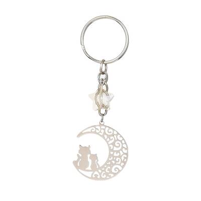Stainless Steel Hollow Moon Cat Keychains
