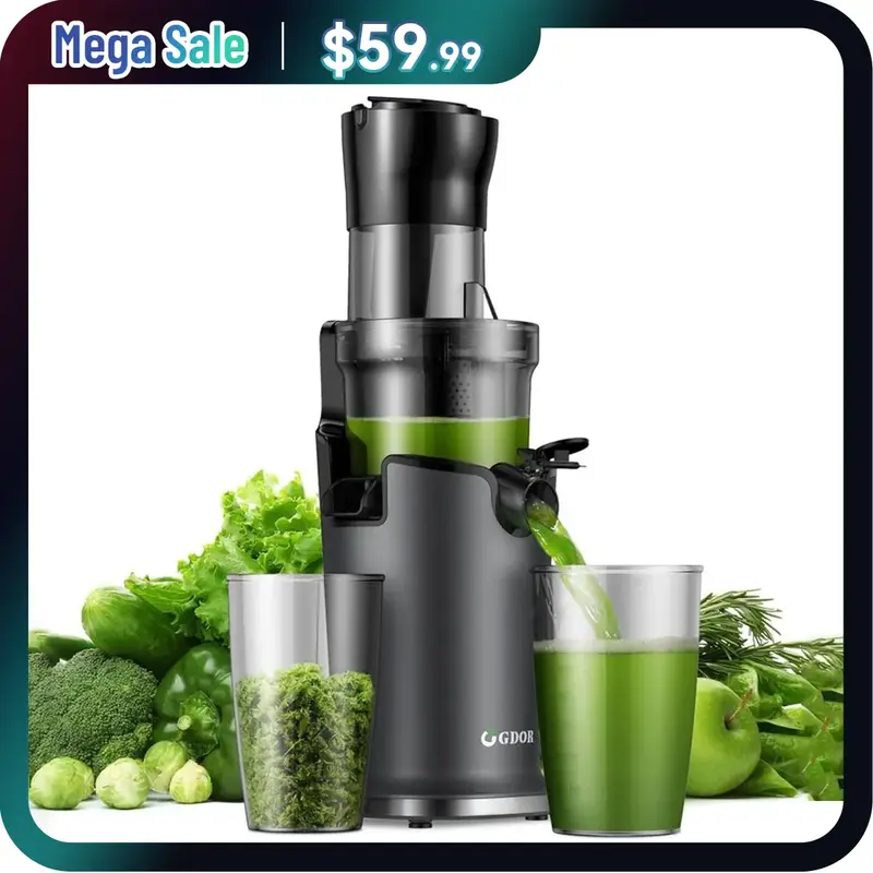 GDOR Cold Press Juicer with 5.3 Wide Feed Chute 150NM Powerful Motor Slow Masticating Extractor High Juice Yield Easy to Cl...