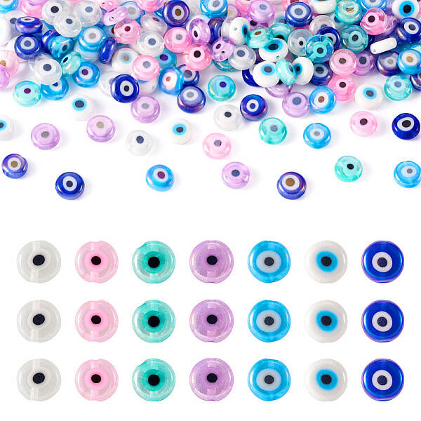 175Pcs 7 Colors Handmade Evil Eye Lampwork Beads