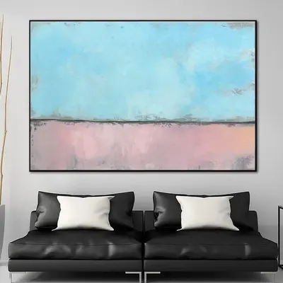 Large Paintings On Canvas Original Blue Painting Oil Painting Abstract Pink Wall Art Canvas Abstract Minimalist Painting | SU...