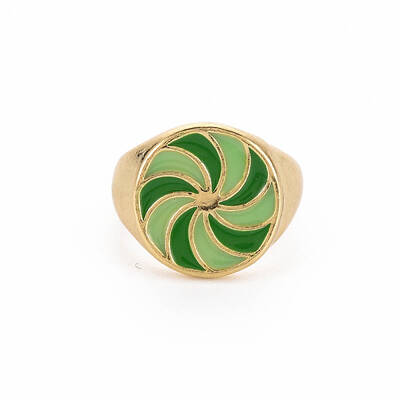 Rack Plating Light Gold Alloy Enamel Wide Band Rings