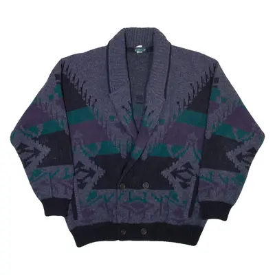 DIRO'S Mens Cardigan Grey Geometric Collared Chunky Knit L