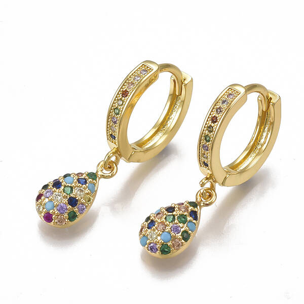Brass Micro Pave Cubic Zirconia(Random Mixed Color) Dangle Hoop Earrings