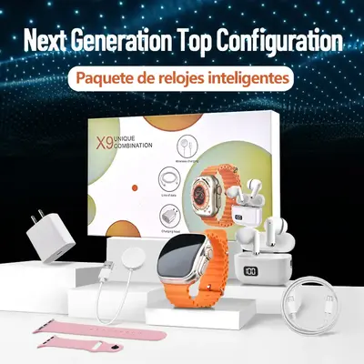 6-in-1 Smar twatch Kit Smart Watches for iPhone/Andriod: Smartwatch, Bluetooth headphones, 20W fast charger, Type-C fast-char...