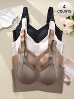 Women's Solid Color Bra, Fit High Stretch Breathable Comfortable Adjustable Strap Bra, Lady Curvy Softness Lingerie Top for D...