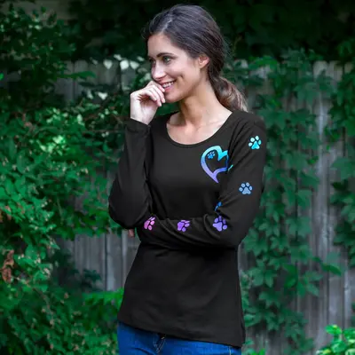 Rainbow Paws to My Heart Long Sleeve Tee - Black - 3X