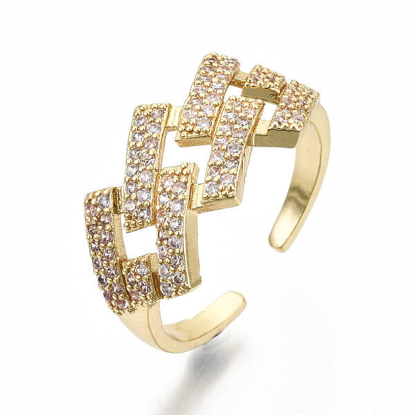 Brass Micro Pave Clear Cubic Zirconia Cuff Rings