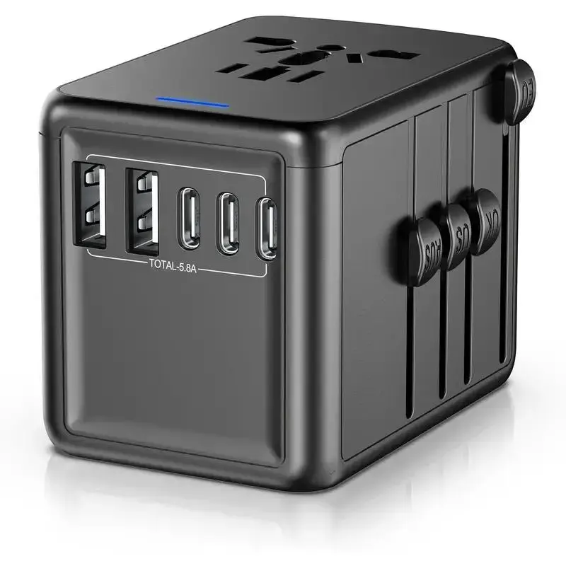 Universal Travel Adapter, All-in-One International Power Plug Adaptor Charger, 3 USB-C & 2 USB-A Portable Adaptor for Travel