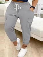 【Plus Size】 Solid Drawstring Waist Cargo Pants, Casual Pocket Jogger Pants for Daily Wear, Women's Trousers for All Seaso...
