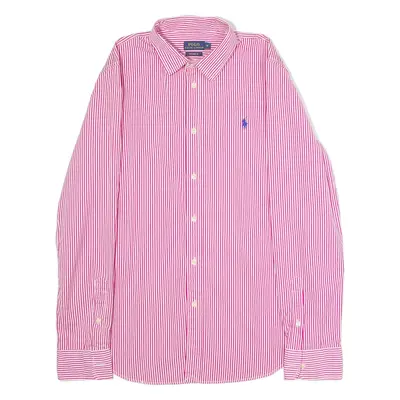 POLO RALPH LAUREN Custom Fit Boys Shirt Pink Striped Long Sleeve 14Y