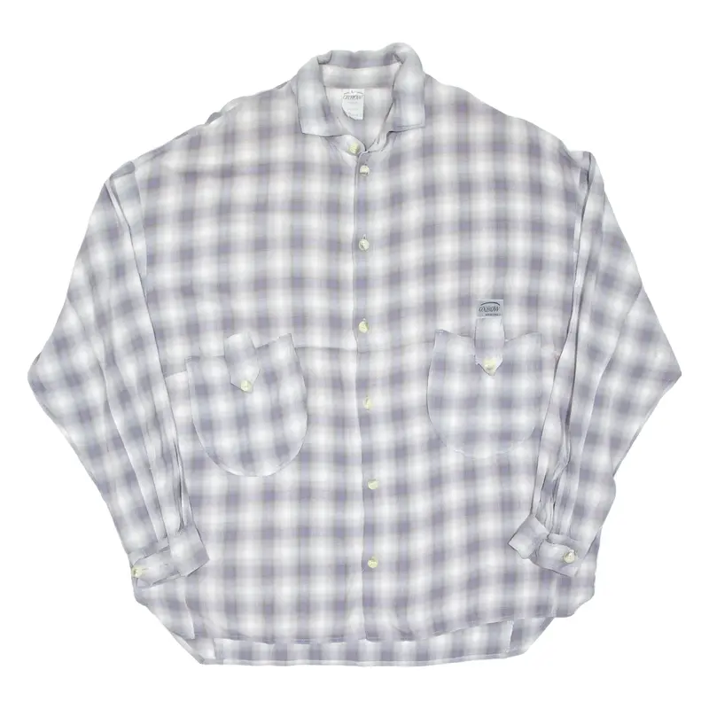 Mens Flannel Shirt Purple Check Long Sleeve L