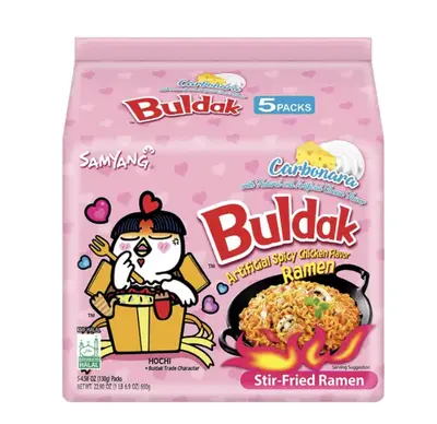 [5 pack bundle] Buldak Carbonara Noodles, Spicy Carbonara Noodles Samyang Korean Spicy chicken noodle challenge, 4.58oz * 5pa...