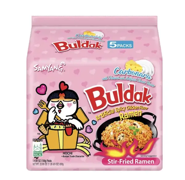 [5 pack bundle] Buldak Carbonara Noodles, Spicy Carbonara Noodles Samyang Korean Spicy chicken noodle challenge, 4.58oz * 5pa...