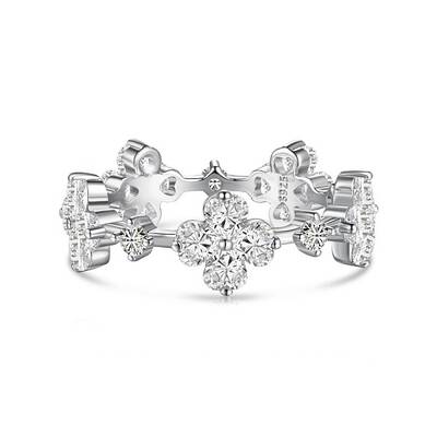 Anti-Tarnish Clear Cubic Zirconia Clover Finger Rings