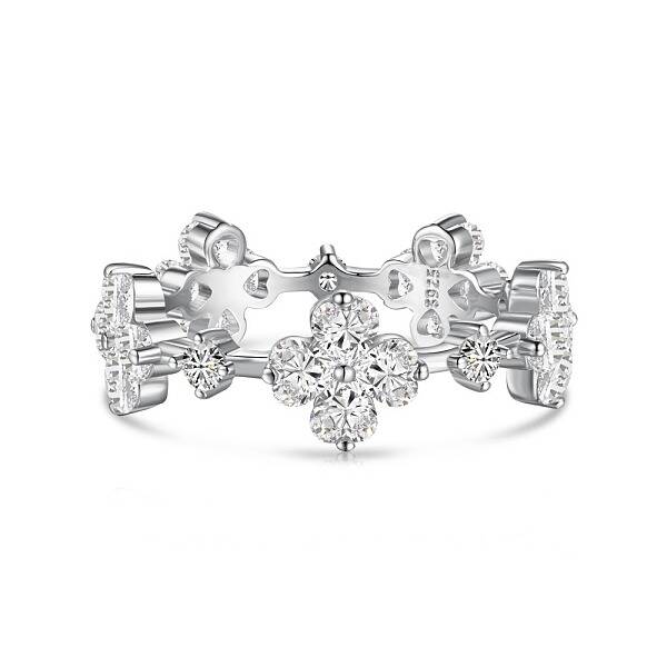 Anti-Tarnish Clear Cubic Zirconia Clover Finger Rings