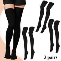 Thick Thigh Socks 3Pairs Vertical Women's Socks, Stockings & Hosiery Long Black Knee Socks Birthday Girls Slouch High comfort...