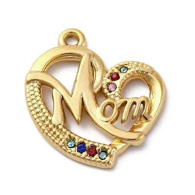 Mother's Day PVD Vacuum Plating 304 Stainless Steel Rhinestone Pendants