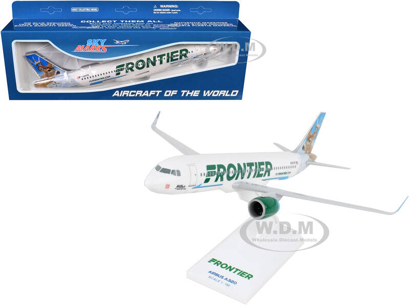 Airbus A320neo Commercial Aircraft Frontier Airlines - Wilbur the Whitetail (N301FR) White with Tail Graphics (Snap-Fit) 1/...