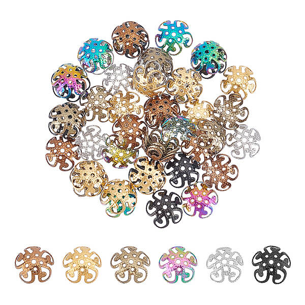 48Pcs 6 Colors 5-Petal 304 Stainless Steel Bead Caps