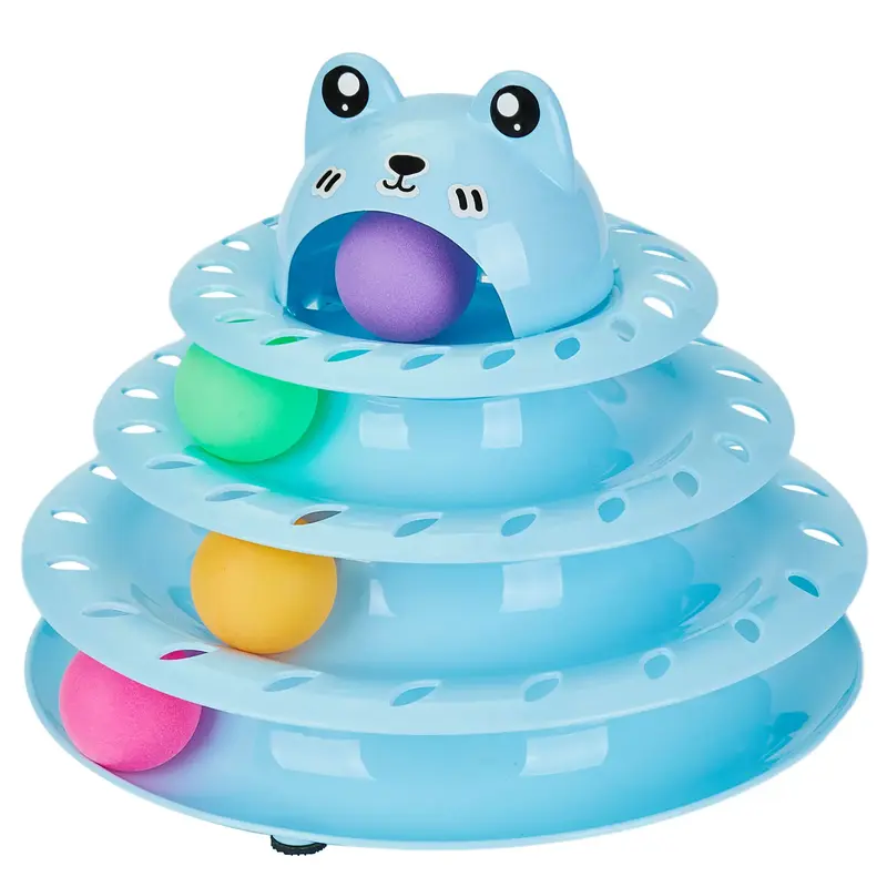 Cat Toys 4-Tier Roller Track, Turntable Cat Tower Toy with Colorful Chase Balls, Multi-Level Interactive Cat Toys for Bored I...