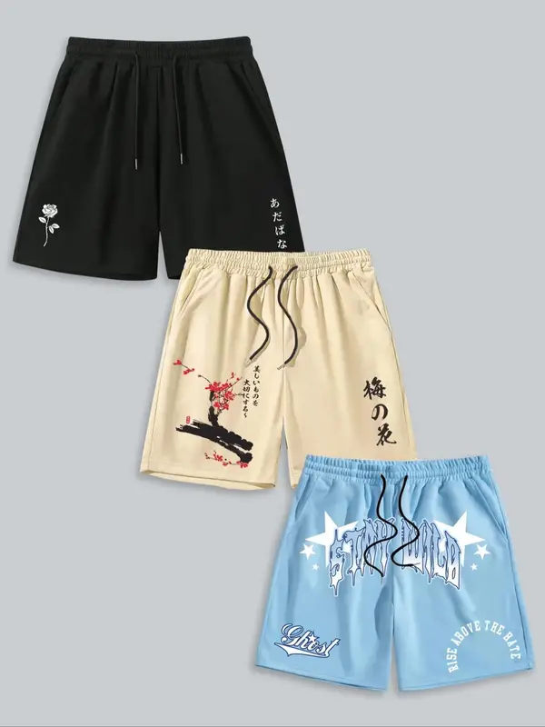 Men's Letter Graphic Drawstring Waist Shorts, Casual Regular Fit Pocket Track Shorts for Summer, Men's Bottoms for Daily Wear...