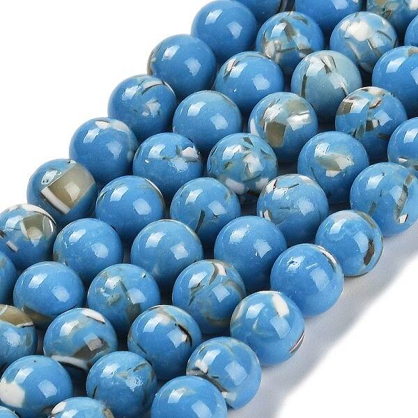 Assembled Synthetic Stone and Trochus Shell Beads Strands