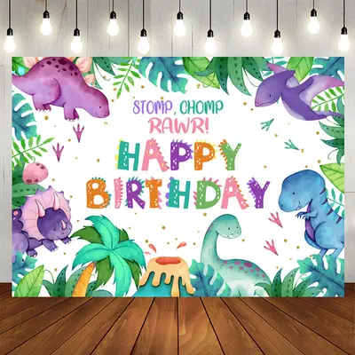 Aperturee Stomp Chomp Roar Dinosaur Happy Birthday Backdrop