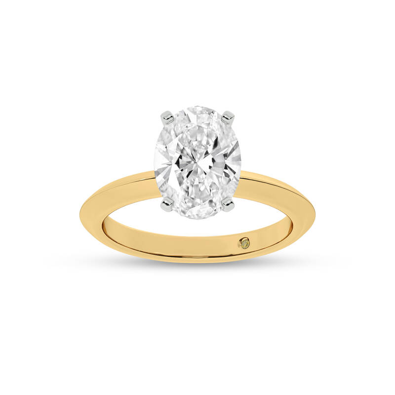 Prism Knife Edged Four Prong Oval Lab Grown Solitaire Diamond Ring | 14K Yellow Gold 3 CT. TW.