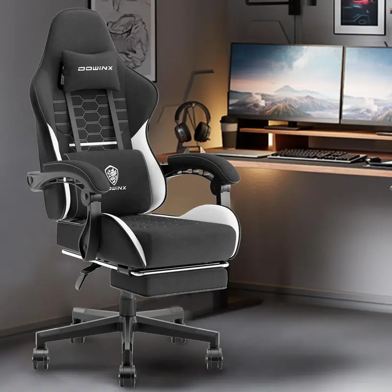 Dowinx Fabric Gaming Chair with Pocket Spring Cushion, Ergonomic Computer Chair with Footrest
