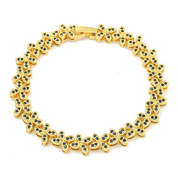 Rack Plating Brass Pave Cubic Zirconia Butterfly Link Bracelets for Women