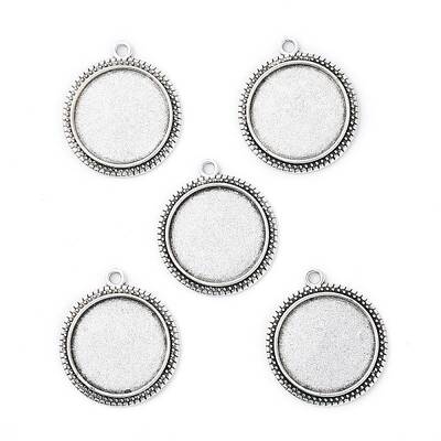 Tibetan Style Antique Silver Alloy Flat Round Pendant Cabochon Settings
