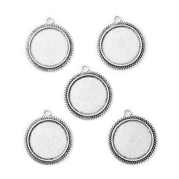 Tibetan Style Antique Silver Alloy Flat Round Pendant Cabochon Settings