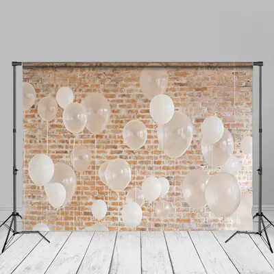 White Balloons Brick Birthday Backdrops For Photo - Aperturee