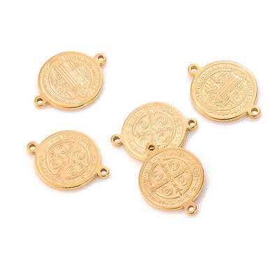 Stainless Steel Flat Round Connector Charms